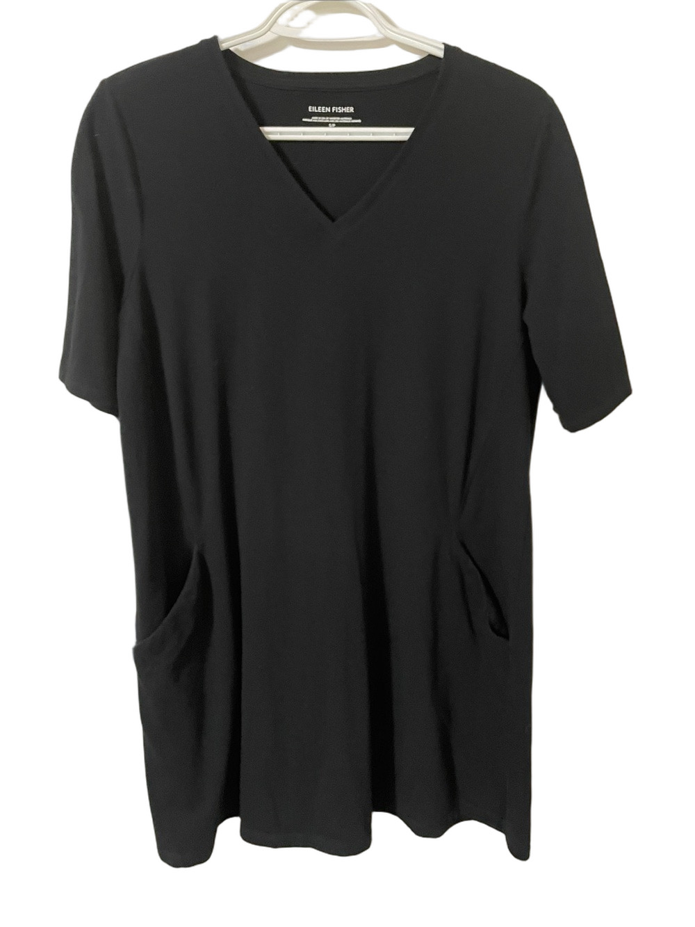 Eileen Fisher Black V-Neck Short Sleeve Dress With Pockets Size Small